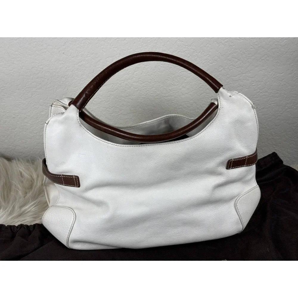 Kate Spade Leather Satchel White Brown Gold Hobo Bag Designer Classic